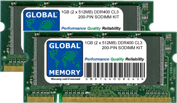 1GB (2 x 512MB) DDR 400MHz PC3200 200-PIN SODIMM MEMORY RAM KIT FOR TOSHIBA LAPTOPS/NOTEBOOKS